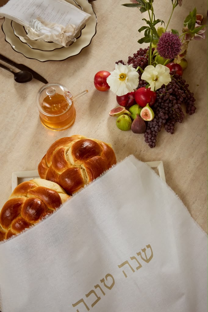 Linen shana tova Challah Cover by Adina Moss