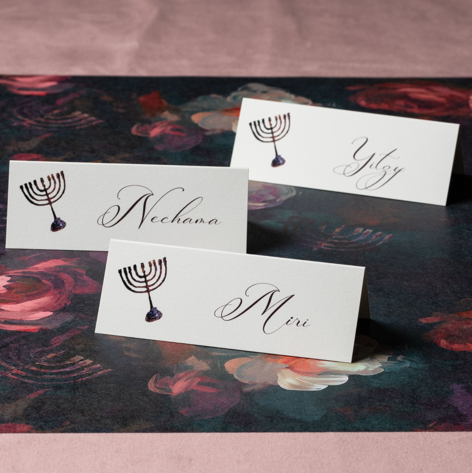 Chanukah Floral Lights Placecard