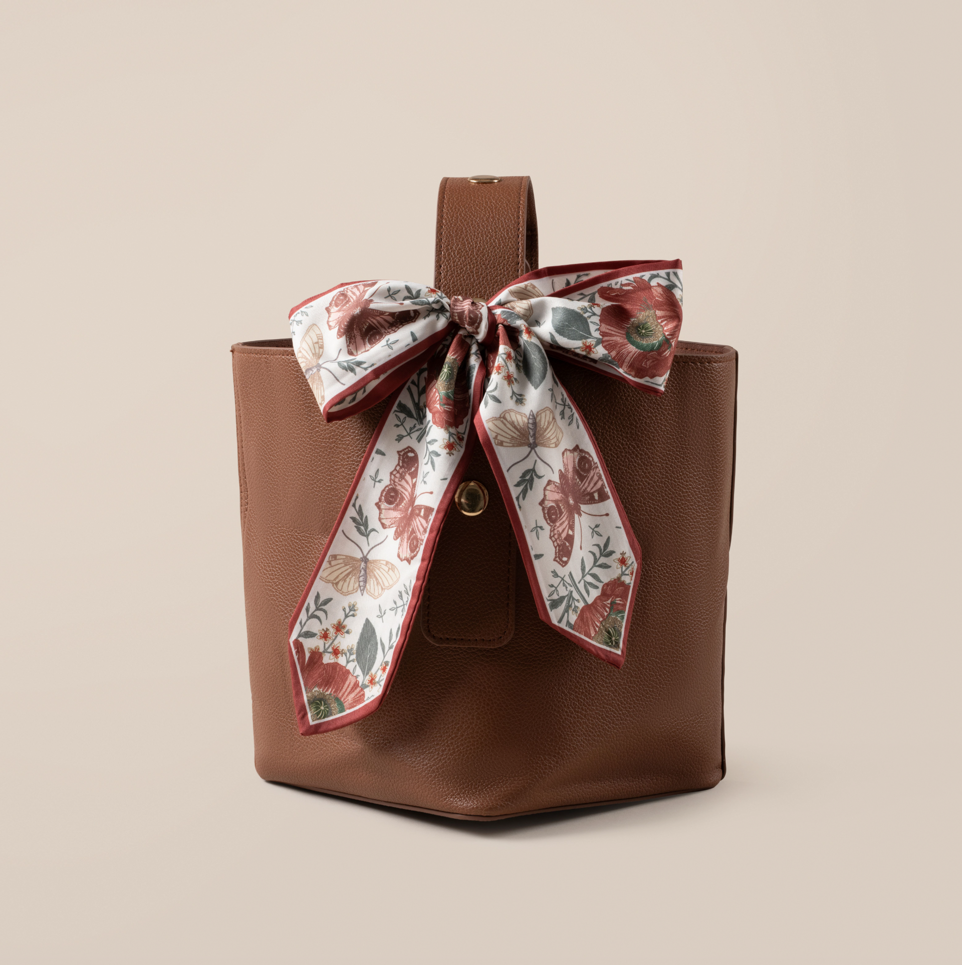 Brown leather bucket bag
