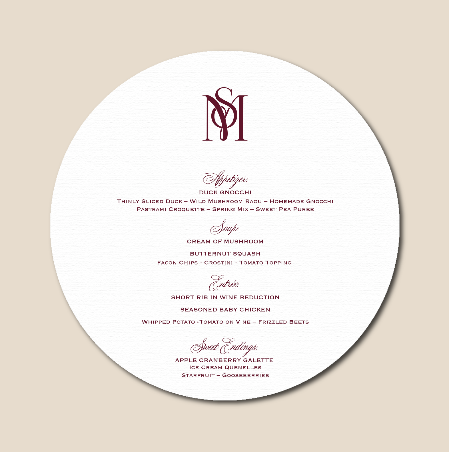 Round  Menu Card