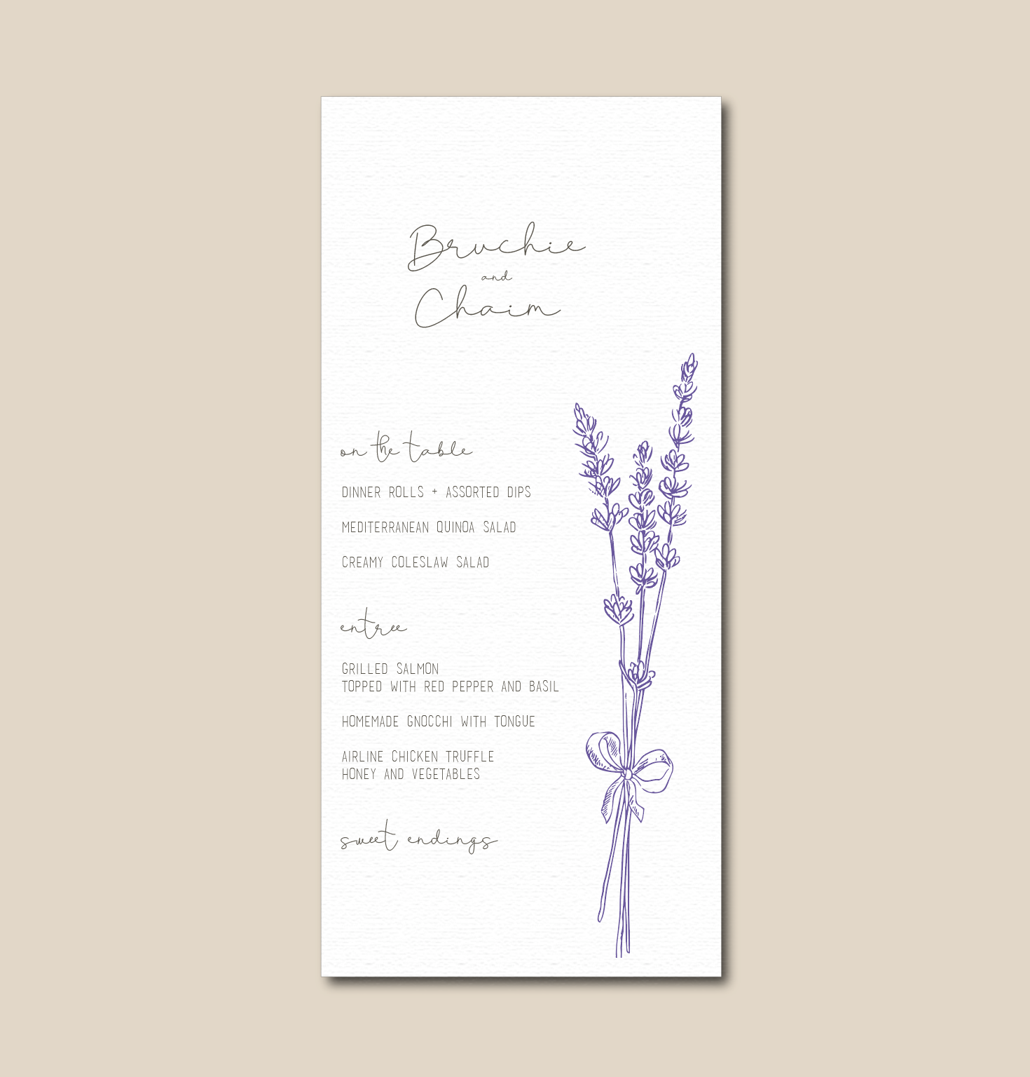 Lavender Bunch Menu Card