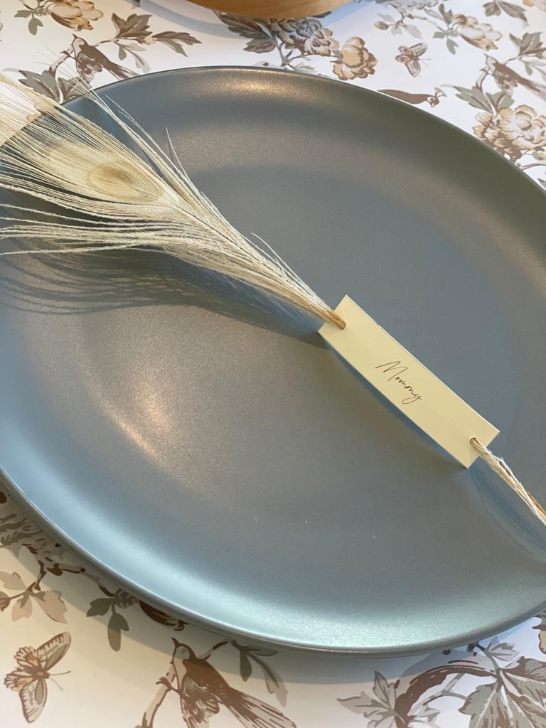Peacock feather name cards