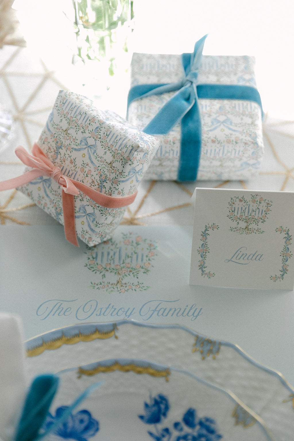 Garland Menorah square personalized placemat