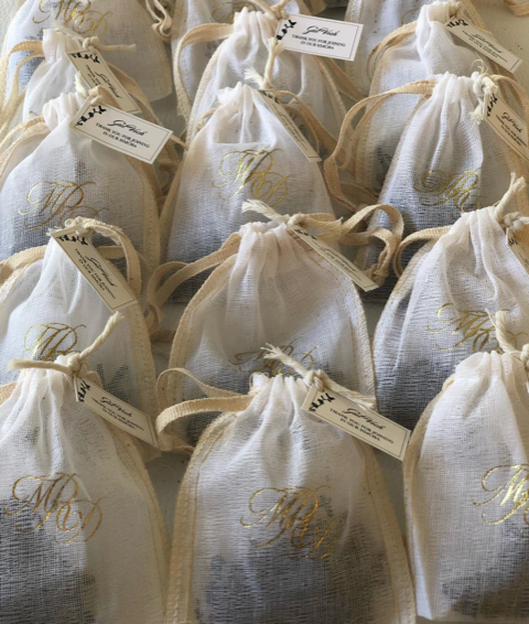 Stamped Linen Wedding Favor Bags
