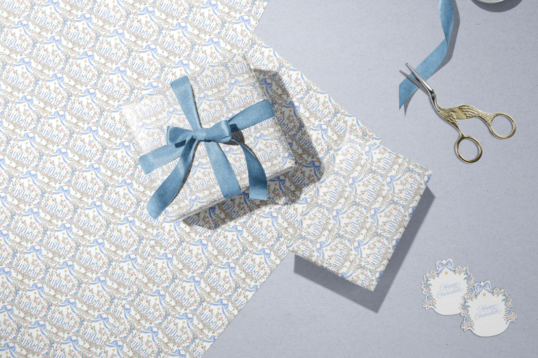 Garland Menorah gift wrap paper
