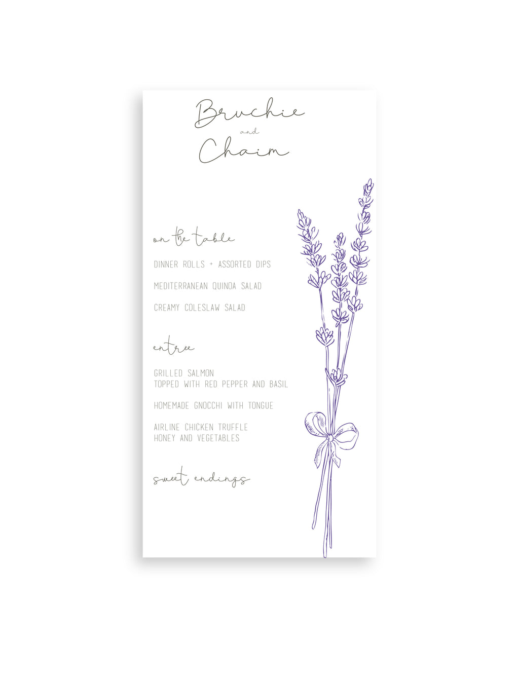 Lavender Bunch Menu Card