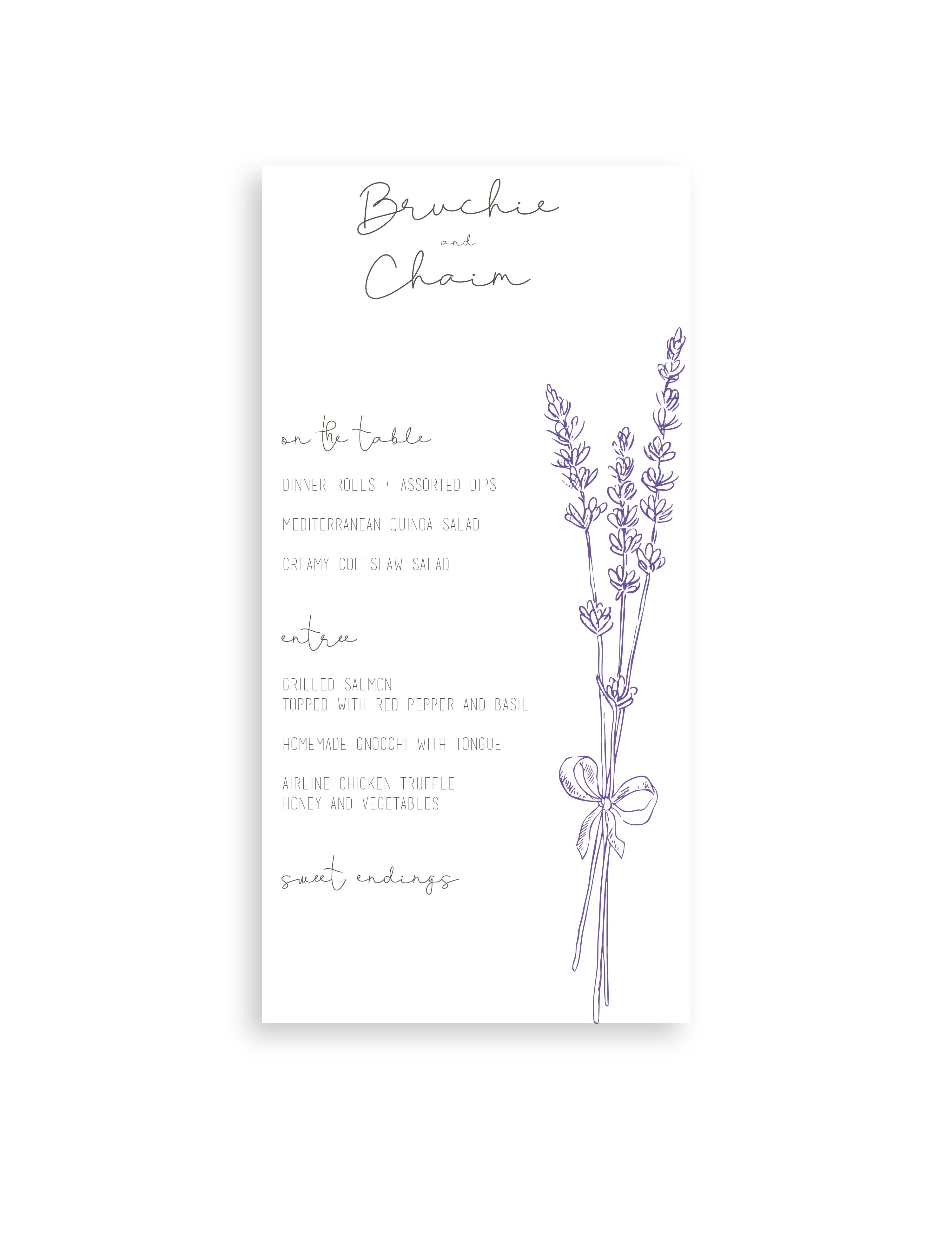 Lavender Bunch Menu Card